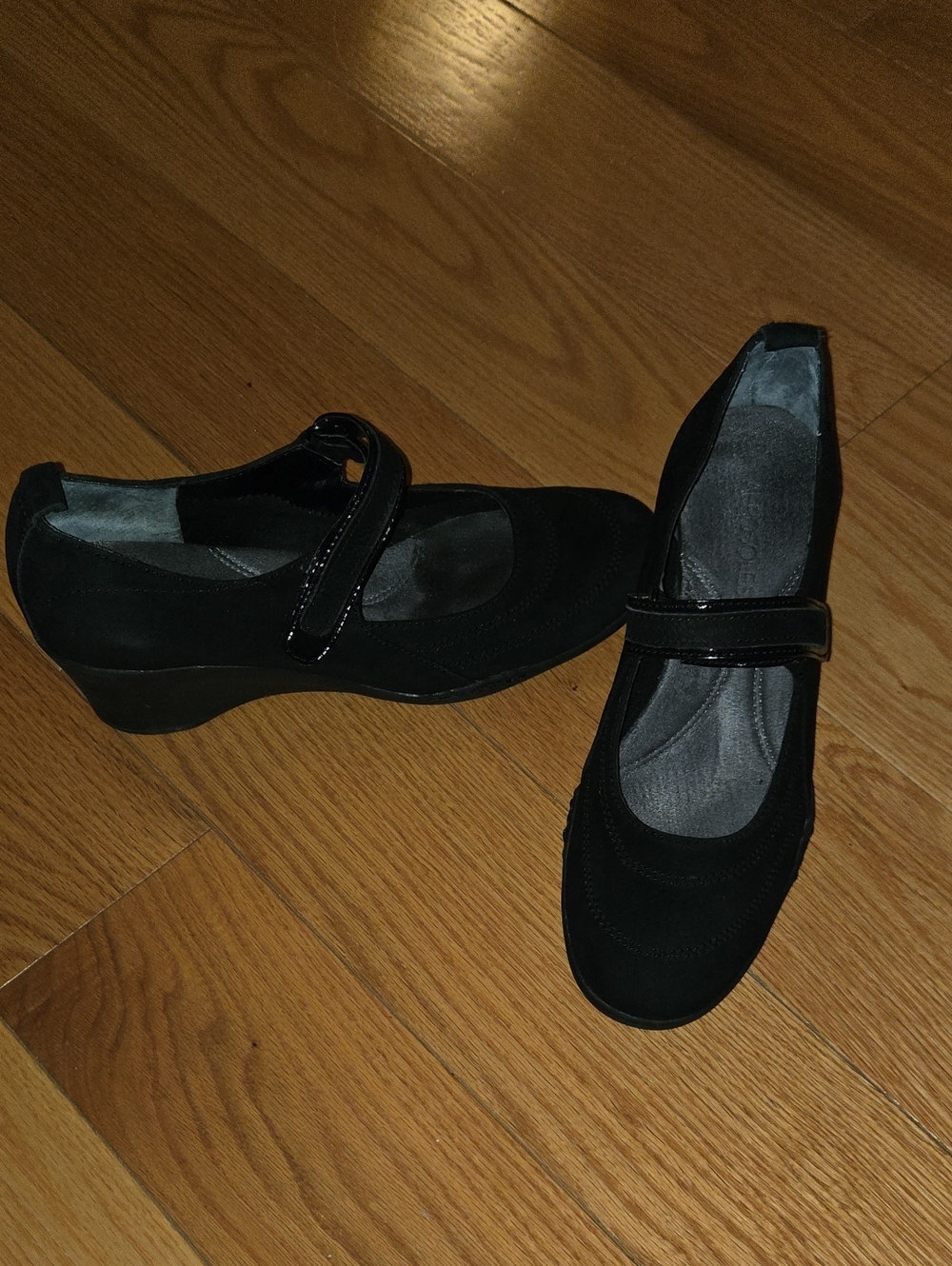 Women’s Aerosoles Tornado Black Leather Suede Mary Jane Comfort Wedges Size 8